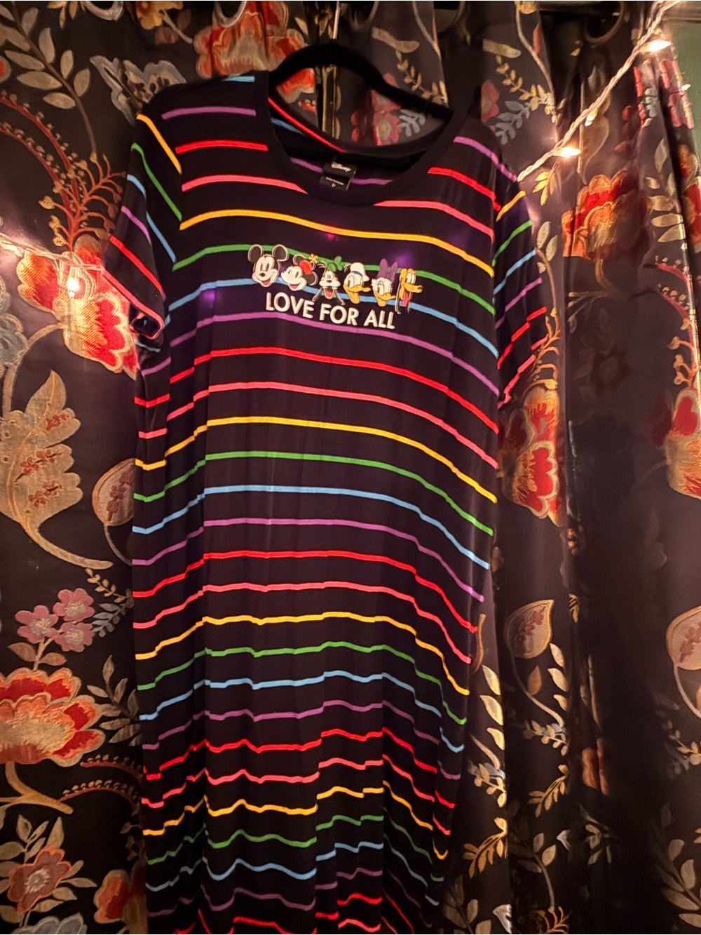Disney Black Rainbow Stripe Tee Dress with Character Chest Art